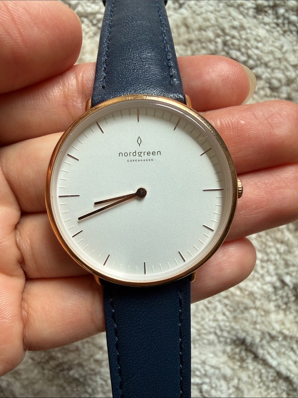 Nordgreen Native 36mm Blue leather strap rose gold watch